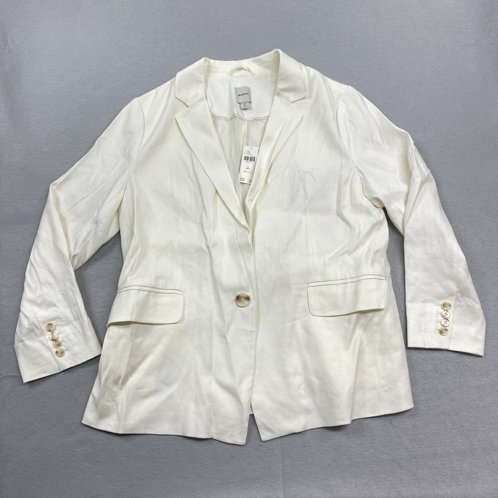 Maeve Jacket Womens Medium Ivory 1 Button Linen Blend Surgeons Cuff Lined